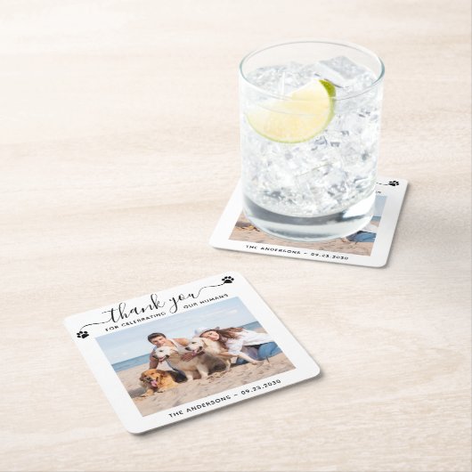 愛犬モダンの愛犬に感謝の写真をパーソナライズ結婚 スクエアペーパーコースター (インサイチュ)