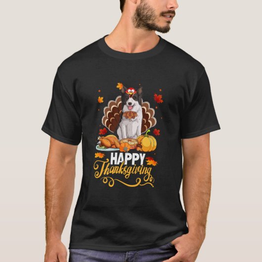 愛犬家かわいい縁どコリー七面鳥ハッピー感謝祭 Tシャツ (正面)