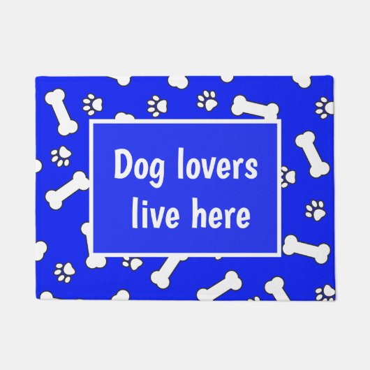 愛犬家が青と白のボーンのパターンを生きる ドアマット (正面)