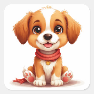 愛犬家のためのかわいい子犬の肖像画 スクエアシール