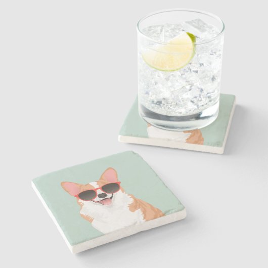 愛犬家のためのかわいい微笑のペンブロークのウェルシュコーギー ストーンコースター (横)