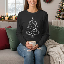 愛犬家のためのクリスマスツリーと犬の足跡デザイン | ドッグ・ラバー Tシャツ