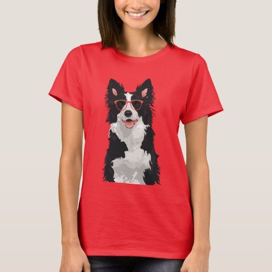愛犬家のためのヒップスターのボーダーコリーのTシャツ Tシャツ (正面)