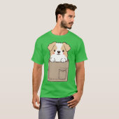 愛犬家の女の子おもしろいのためのポケット子犬 Tシャツ (正面フル)