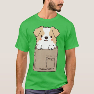 愛犬家の女の子おもしろいのためのポケット子犬 Tシャツ