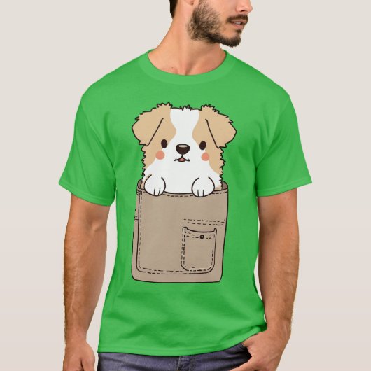 愛犬家の女の子おもしろいのためのポケット子犬 Tシャツ (正面)
