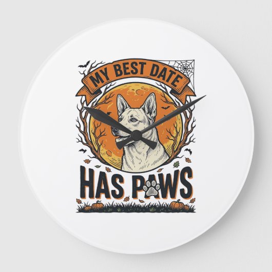 愛犬家の為のハロウィンドッグTシャツ ラージ壁時計 (正面)