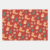 愛犬家クリスマスパターンキュートホリデーコルギ ラッピングペーパーシート (正面2)