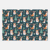愛犬家クリスマスパターンキュートホリデーコルギ ラッピングペーパーシート (正面)