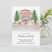 愛犬家ネコChristmas暖炉シーンパーティー 招待状 (スタンド正面)