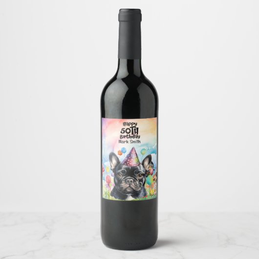 愛犬家フランスのブルドッグ50thバースデーパーティー ワインラベル (正面)