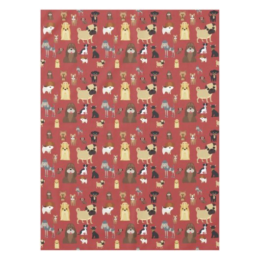愛犬家用のかわいい犬の柄のデザイン – 赤バック テーブルクロス (正面)