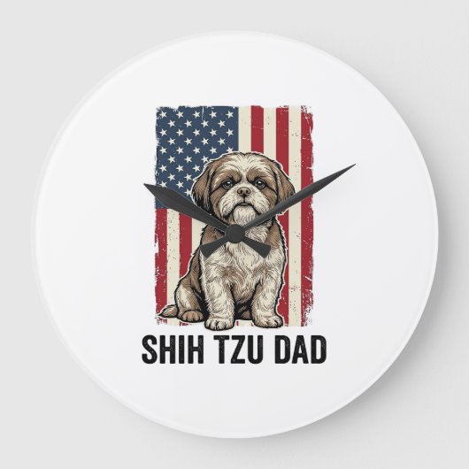 愛犬家 シー・ツー・ズー お父さん 愛国的 ヴィンテージ風Tシャツ 1 ラージ壁時計 (正面)