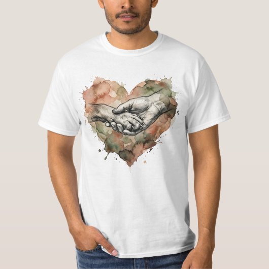 愛犬家 ハート 水彩画 Tシャツ (正面)