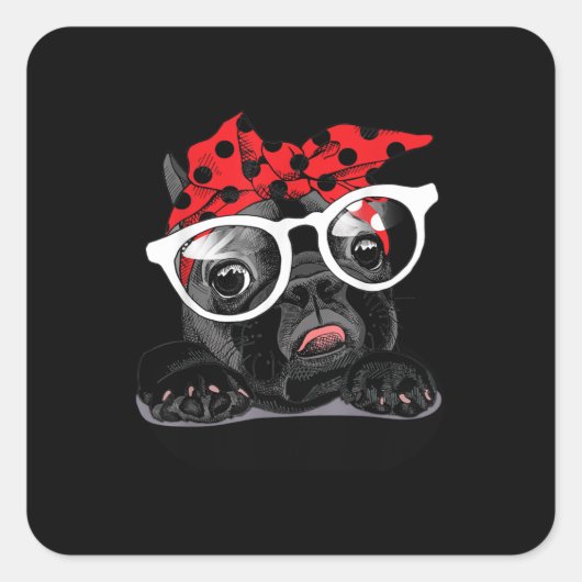 愛犬家 |フランスのバンドのブルドッグポートレート スクエアシール (正面)