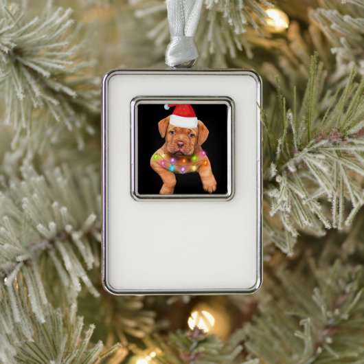 愛犬家pのためのドグドゥボルドーのクリスマスデコール シルバープレートフレームオーナメント (ツリー)