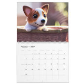 愛犬用おもしろいバスケットに入ったかわいいコギの子犬 カレンダー (2月 2027)