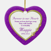 愛犬記念撮影クリスマスパープル金ゴールドハート セラミックオーナメント (裏面)