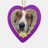 愛犬記念撮影クリスマスパープル金ゴールドハート セラミックオーナメント (左)