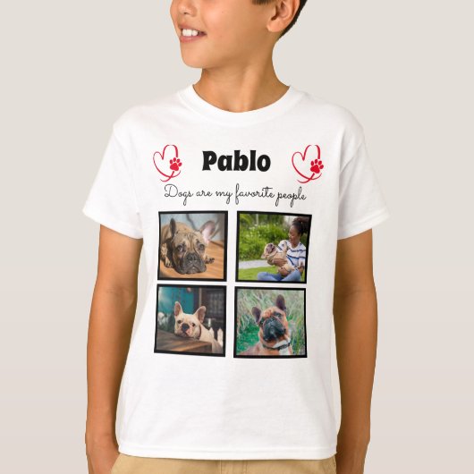 愛犬 – 4男カスタマイズの子のためのコラージュ Tシャツ (正面)