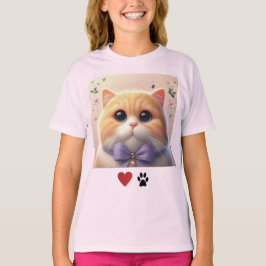 愛猫かわいい猫ピンクの女の子Tシャツ Tシャツ