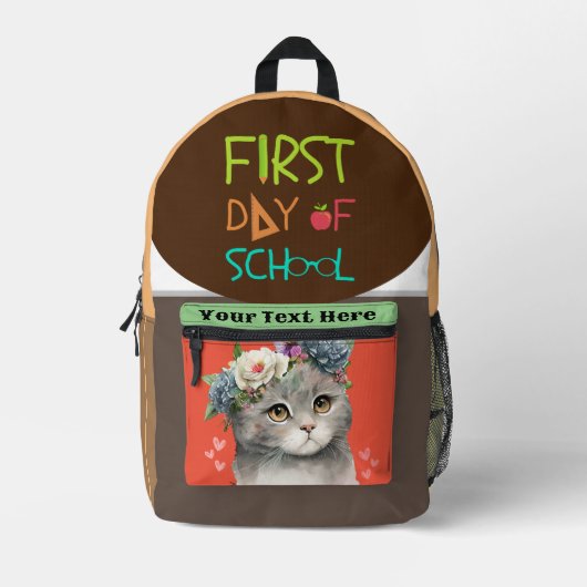 愛猫と一緒に学校を休む日 プリントバックパック (正面)