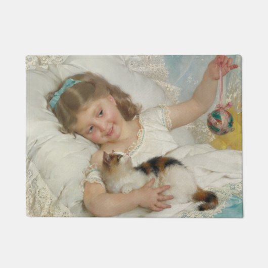愛猫と遊かわいい少女 ドアマット (正面)