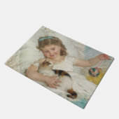 愛猫と遊かわいい少女 ドアマット (アングル)