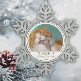 愛猫の初めてのクリスマス ペットフォト スノーフレークピューターオーナメント