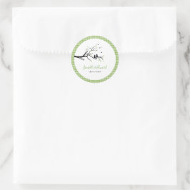 愛猫の名前が緑と白のギンガム ラウンドシール