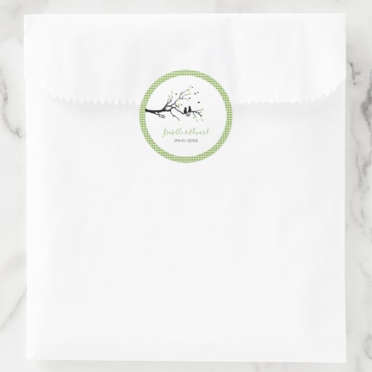 愛猫の名前が緑と白のギンガム ラウンドシール (バッグ)