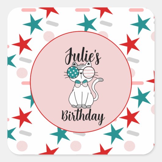 愛猫ふりかけ星の誕生会 スクエアシール (正面)