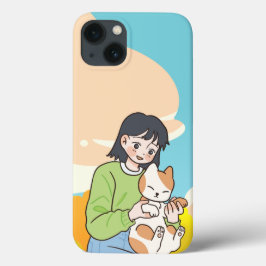 愛猫を抱えた少女 iPhone 13ケース