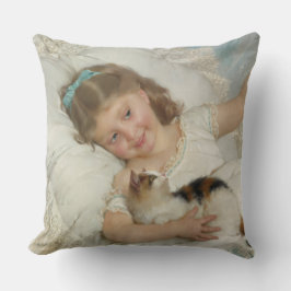 愛猫を抱き締める少女 クッション