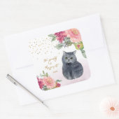 愛猫イラストレーションハッピーバースデーガールパーティー スクエアシール (封筒)