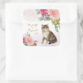 愛猫イラストレーションハッピーバースデーガールパーティー スクエアシール (バッグ)