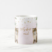 愛猫イラストレーション金ゴールドグリッターガールギフト コーヒーマグカップ (中央)