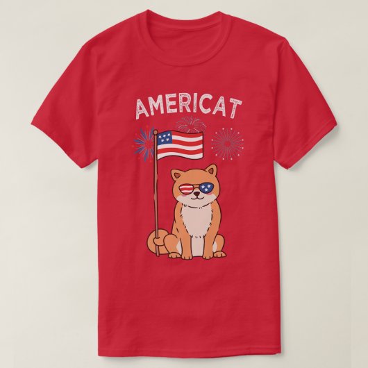愛猫ハッピーアメリカ7月4日アメリカ花火大会 Tシャツ (デザイン正面)