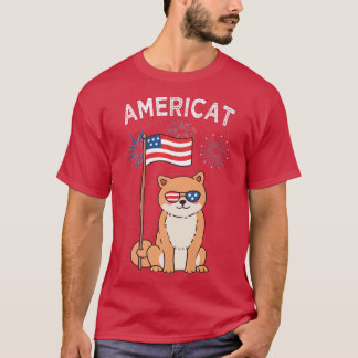 愛猫ハッピーアメリカ7月4日アメリカ花火大会 Tシャツ