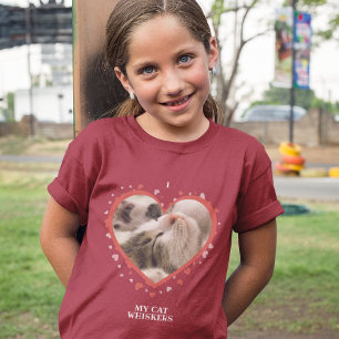 愛猫ハートとペットの写真と名前レッド Tシャツ