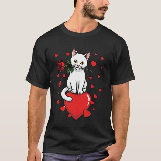 愛猫ハートローズ かわいい猫 Tシャツ (正面)