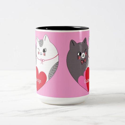 愛猫パーソナライズされたピンク ツートーンマグカップ (中央)