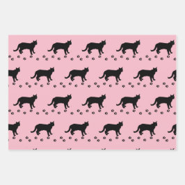 愛猫ピンクと黒猫 ラッピングペーパーシート