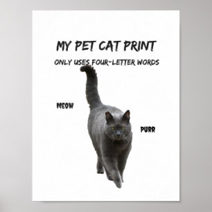 愛猫プリントおもしろい猫Tシャツ4文字 ポスター