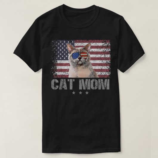 愛猫ママとサングラスUSAアメリカFl Tシャツ (デザイン正面)