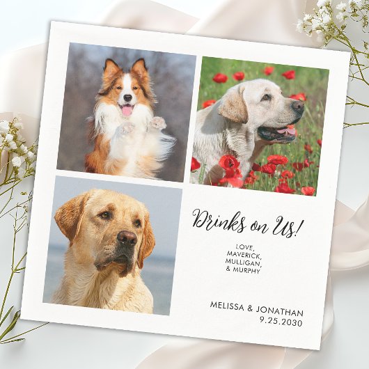 愛猫ユニーク犬の愛猫の写真ドリンク結婚3 スタンダードカクテルナプキン