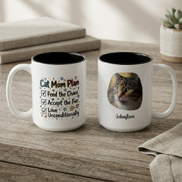 愛猫家ママのためのチャコールチェックリスト ツートーンマグカップ