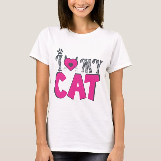 愛猫家必見のキュートなデザイン「我が猫を愛す」 Tシャツ (正面)