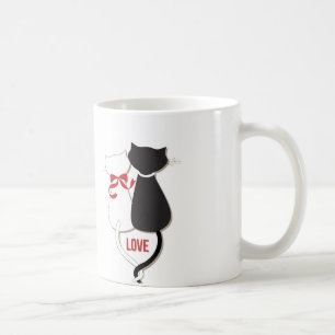 愛猫2匹,赤,黒,ハート コーヒーマグカップ