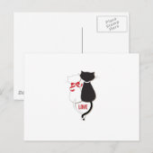 愛猫2匹,赤,黒,ハート ポストカード (正面/裏面)